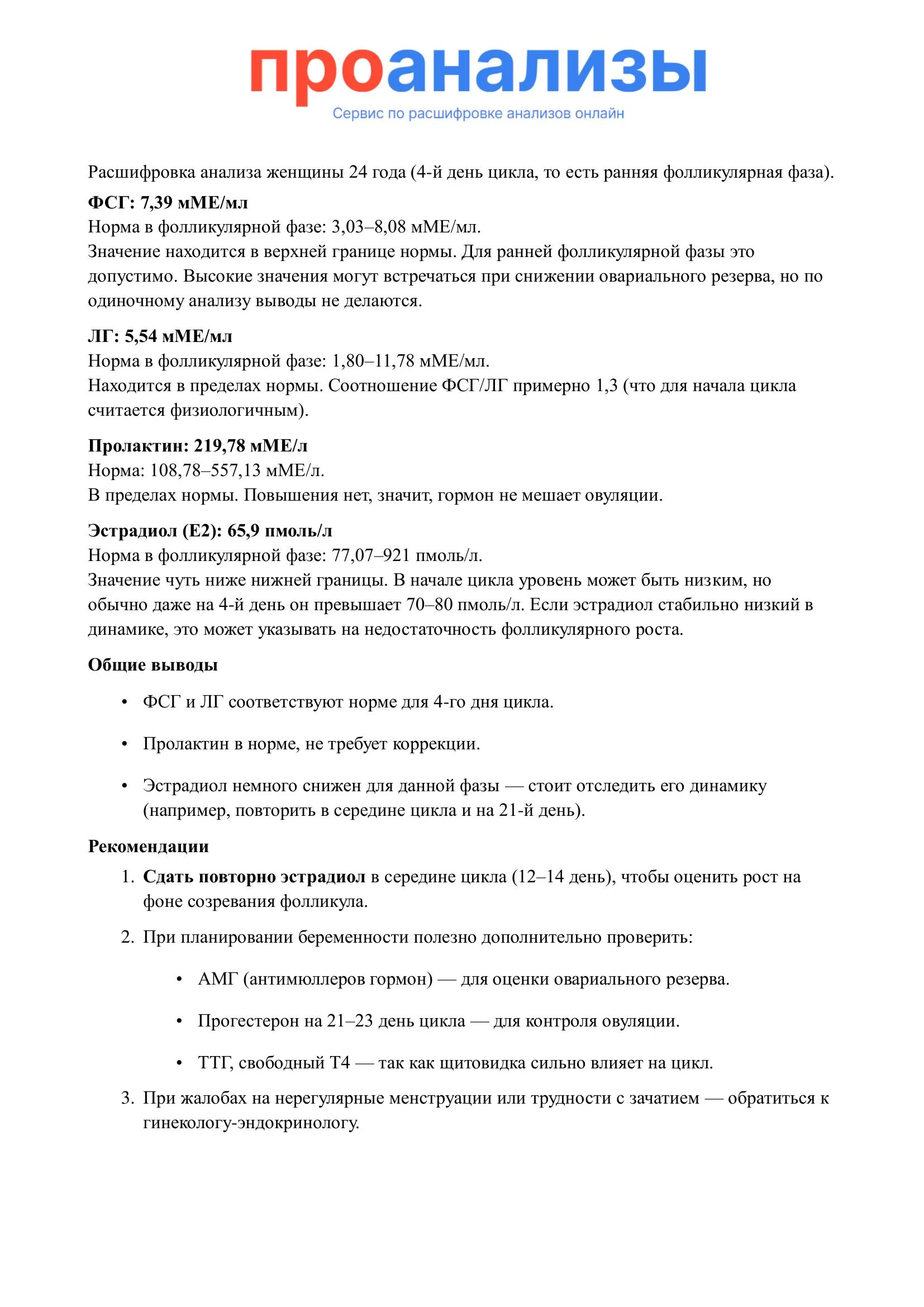 Расшифровка анализов женщины 24 года